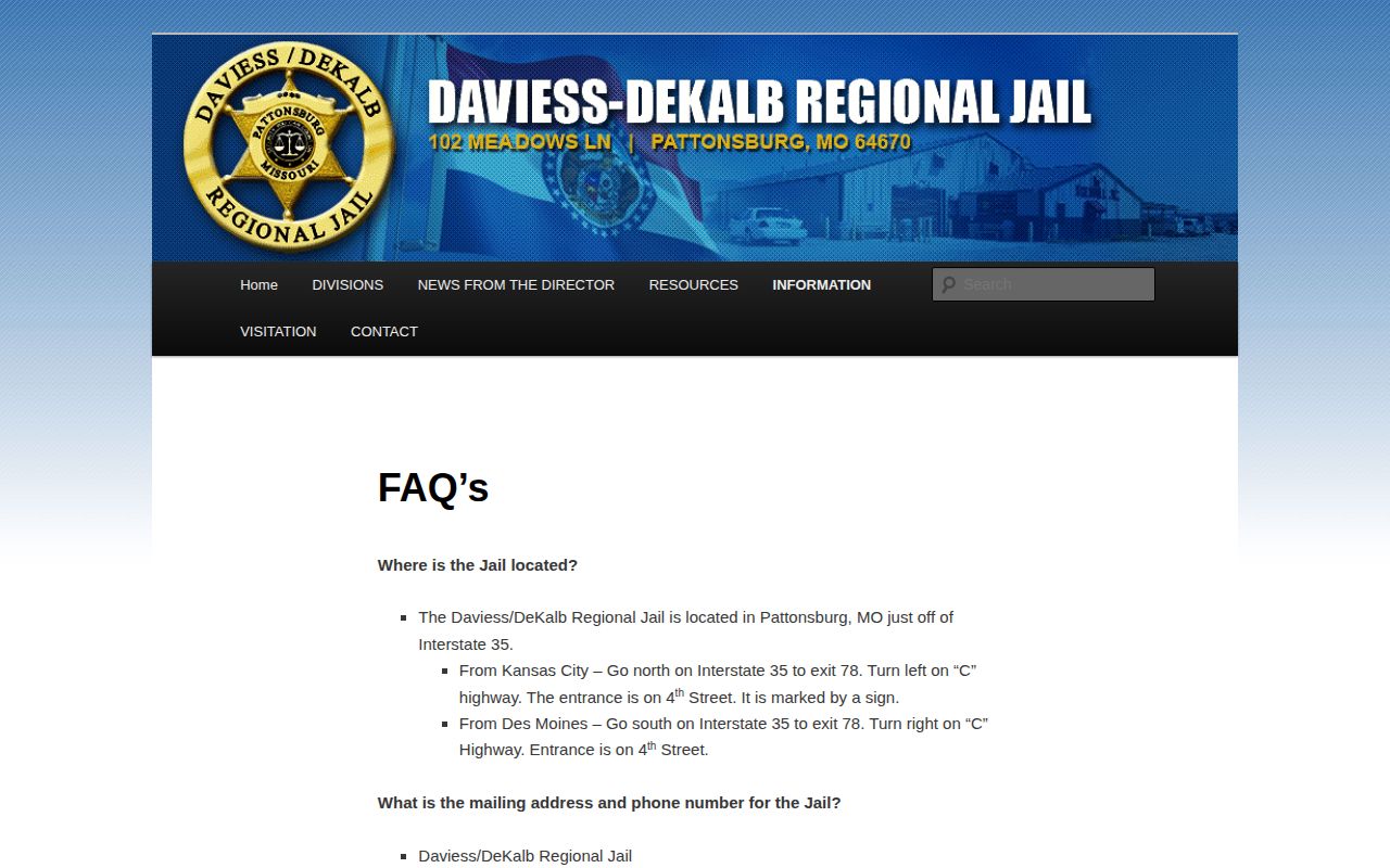 Daviess DeKalb Regional Jail release information for Sullivan County records