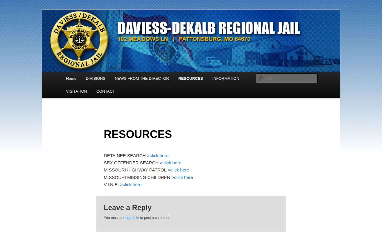 Daviess/DeKalb Regional Jail current roster access for Sullivan County custody checks