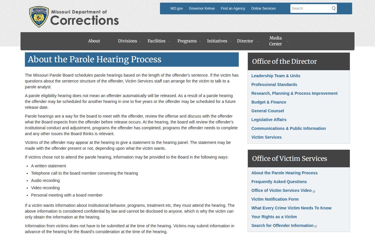 Missouri parole hearing process for Sullivan County supervision