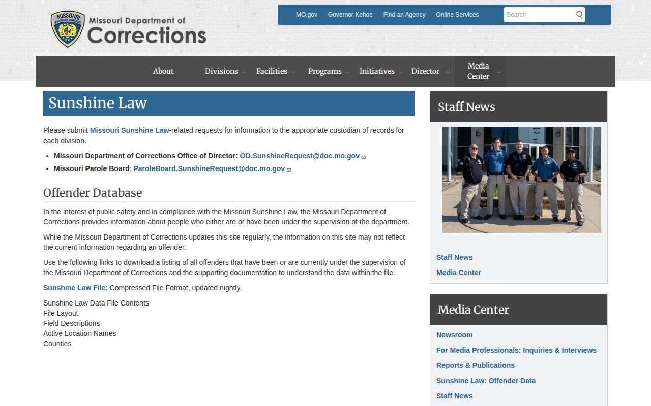 MODOC sentence fields used for Sullivan County projected release date research