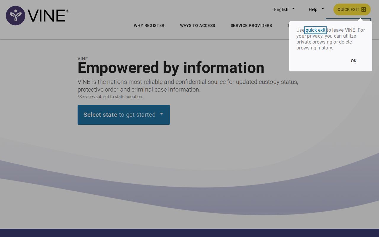 Official VINELink portal for a Sullivan County inmate release check